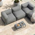 Salon de jardin modulable 4 places avec structure, 1 chauffeuse, 2 fauteuils d'angle, 1 pouf et 1 table basse