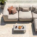 Salon de jardin modulable 4 places avec structure, 1 chauffeuse, 2 fauteuils d'angle, 1 pouf et 1 table basse