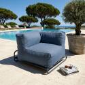 Salon de jardin modulable 4 places avec structure, 1 chauffeuse, 2 fauteuils d'angle, 1 pouf et 1 table basse