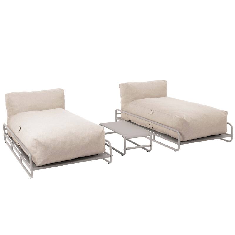 Salon de jardin modulable 2 places avec structure, 2 méridiennes et table basse