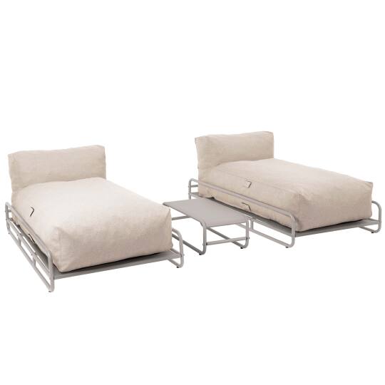 Salon de jardin modulable 2 places avec structure, 2 méridiennes et 1 table basse | Oviala