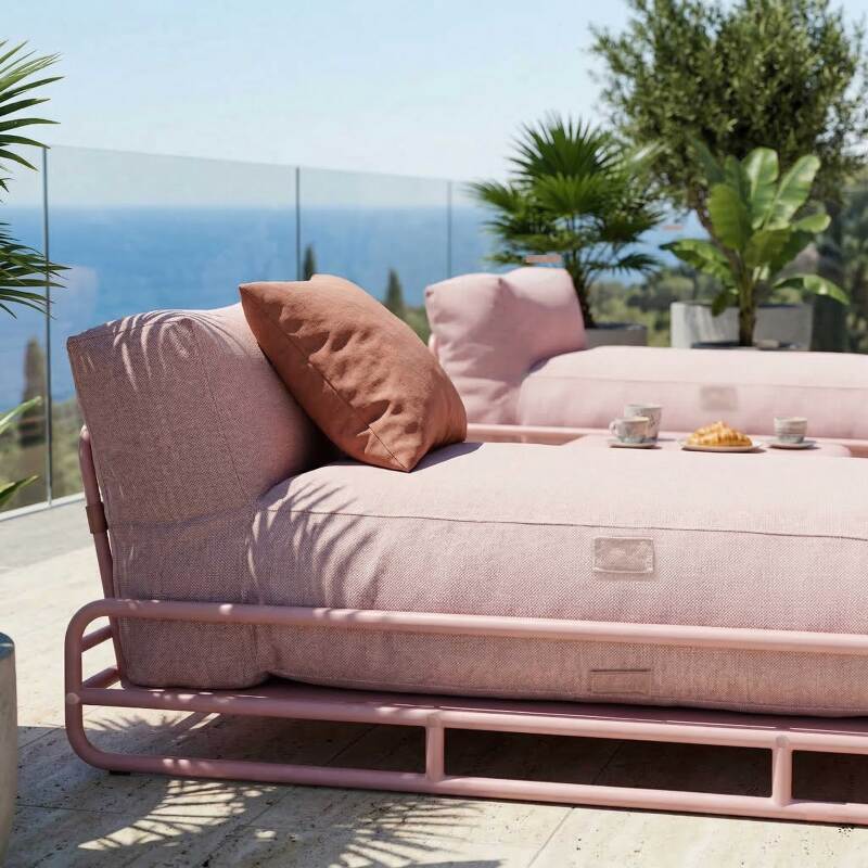 Salon de jardin modulable 2 places avec structure, 2 méridiennes et table basse (2/7)