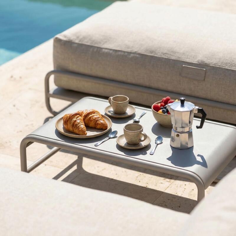 Salon de jardin modulable 2 places avec structure, 2 méridiennes et table basse (4/7)