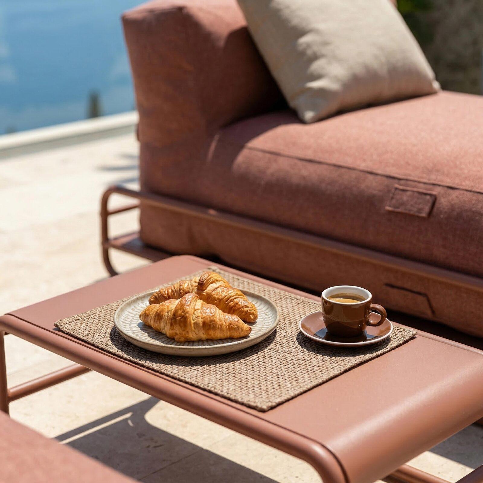 Salon de jardin modulable 2 places avec structure, 2 méridiennes et table basse