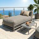 Salon de jardin modulable 2 places avec structure, 2 méridiennes et table basse