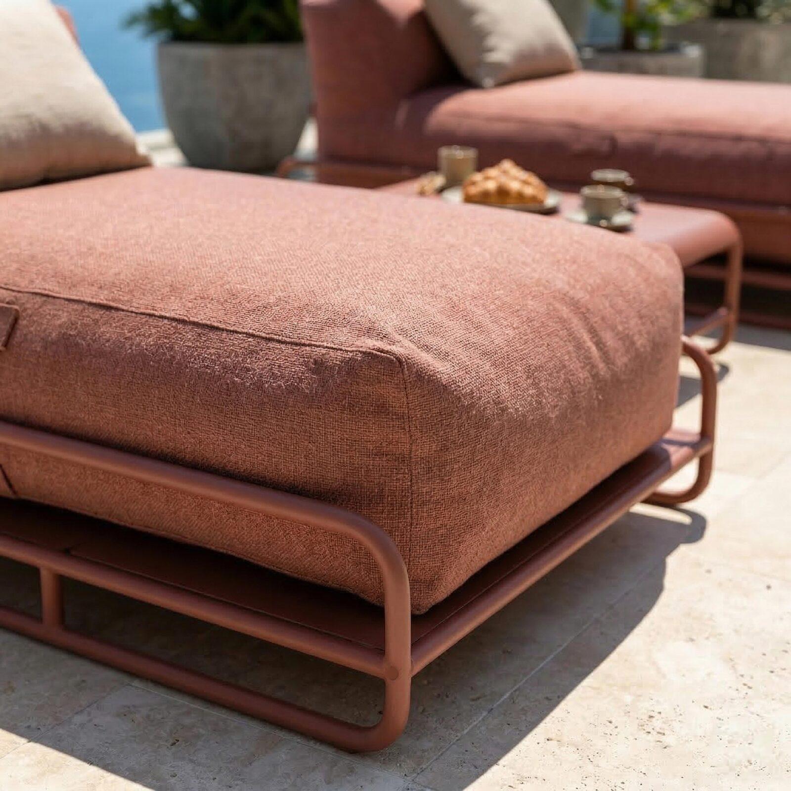 Salon de jardin modulable 2 places avec structure, 2 méridiennes et table basse