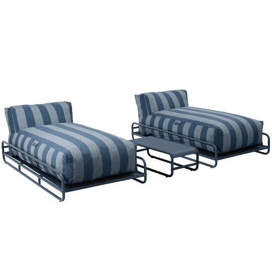 Salon de jardin modulable 2 places avec structure, 2 méridiennes rayées et 1 table basse | Oviala