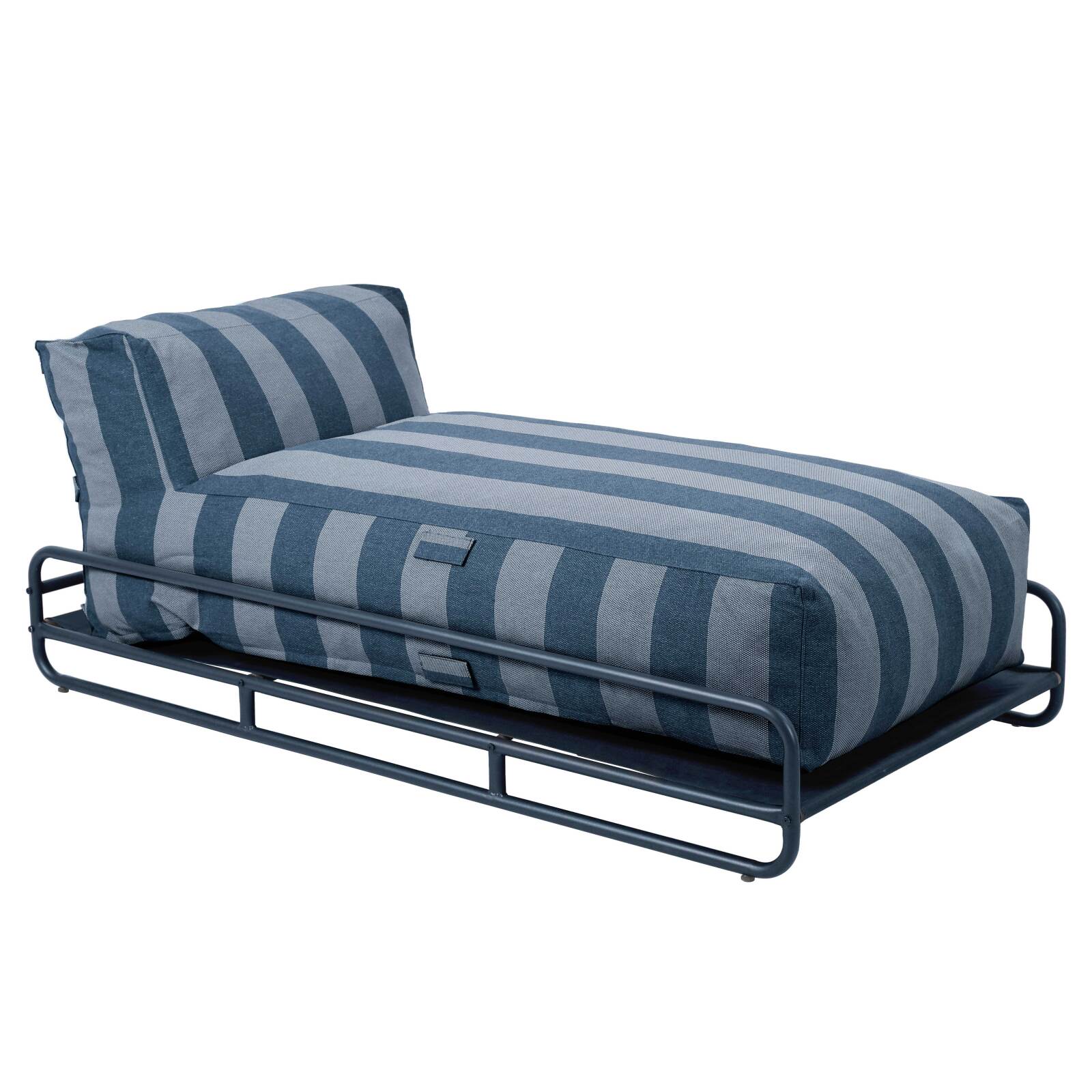 Salon de jardin modulable 2 places avec structure, 2 méridiennes rayées et table basse