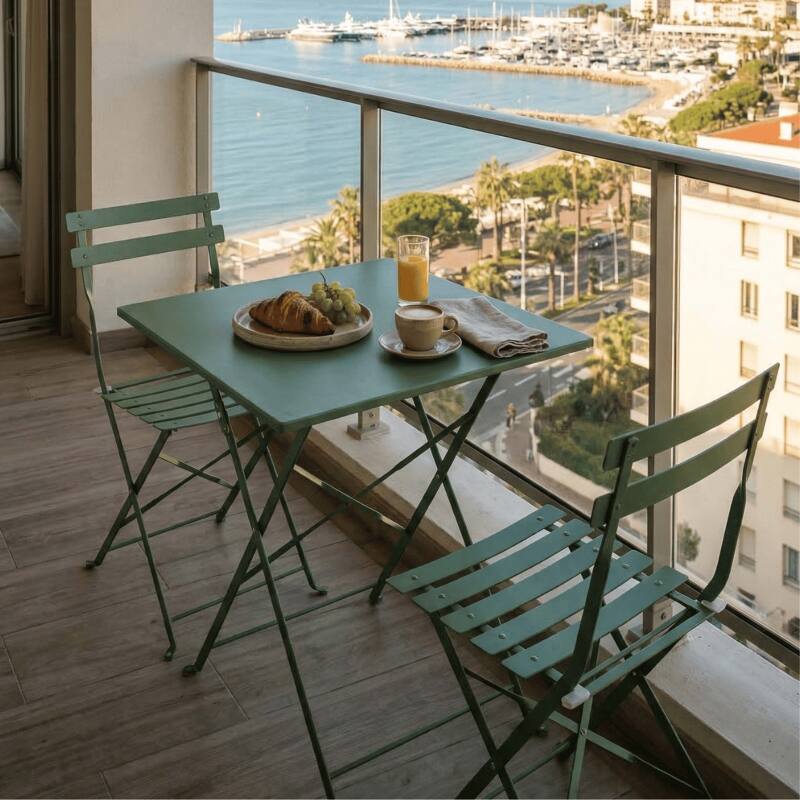 Table de jardin bistrot carrée pliante en métal 60x60 cm et 2 chaises pliantes (2/7)