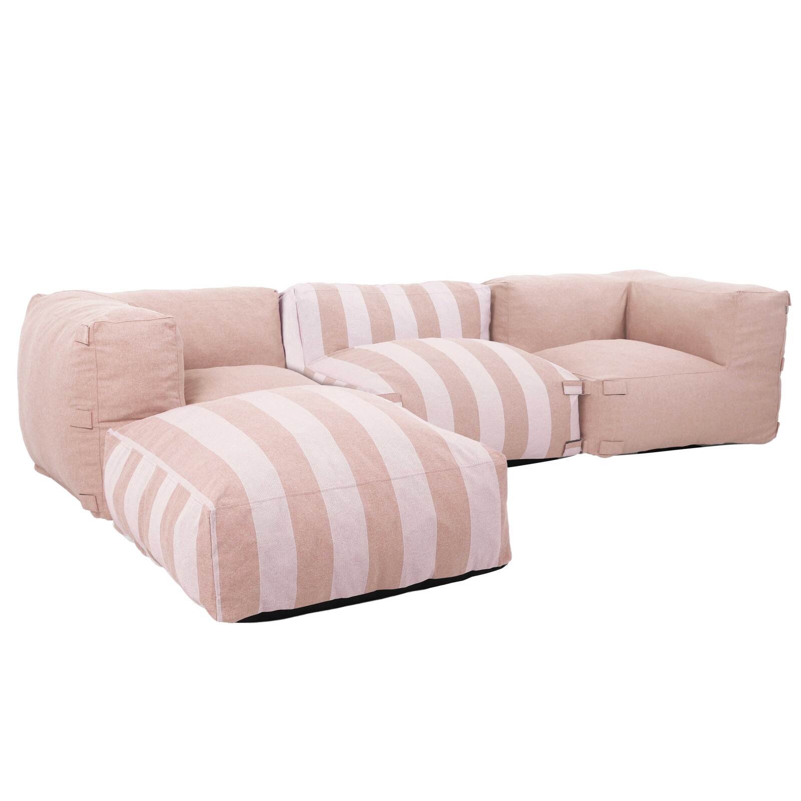 Salon de jardin modulable rayé 4 places avec 1 chauffeuse, 2 fauteuils d'angle et 1 pouf