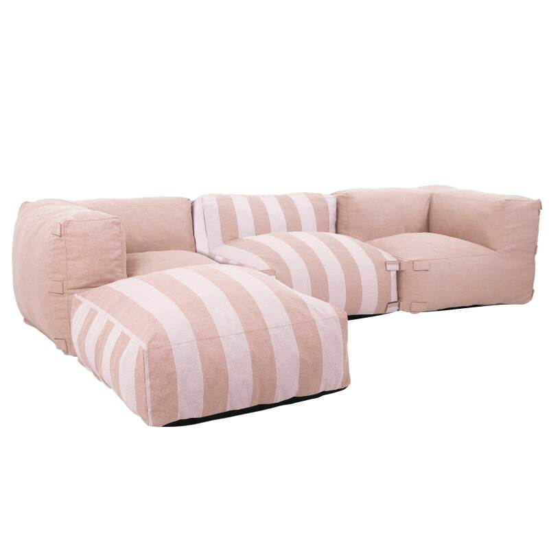 Salon de jardin modulable rayé 4 places avec 1 chauffeuse, 2 fauteuils d'angle et 1 pouf