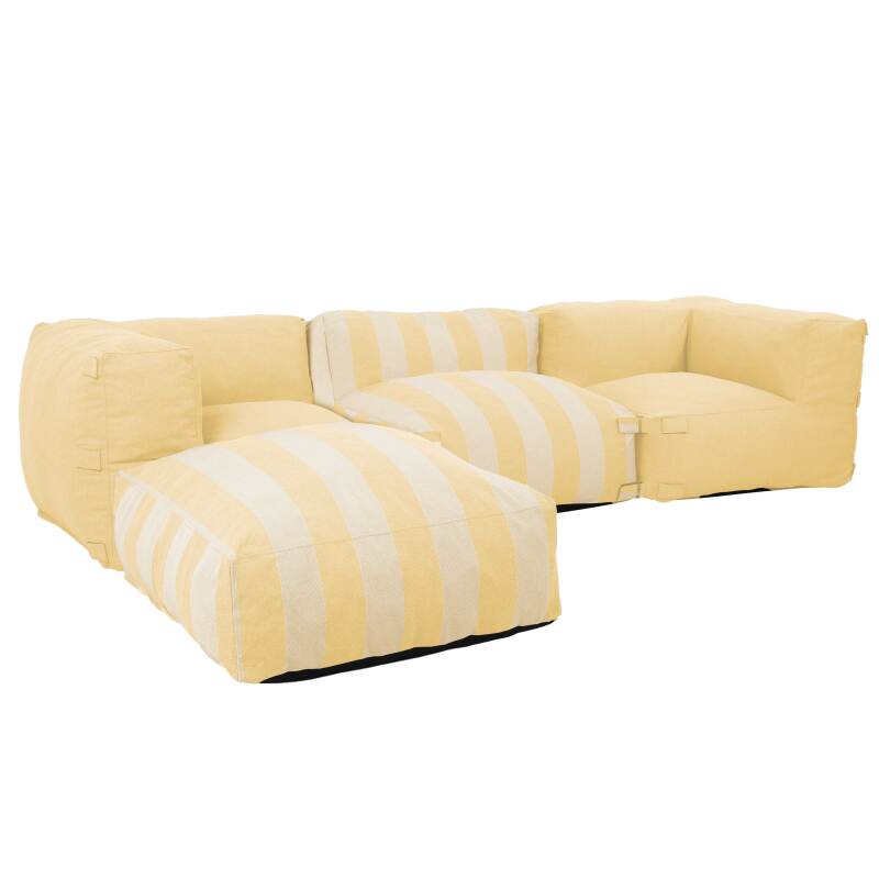 Salon de jardin modulable rayé 4 places avec 1 chauffeuse, 2 fauteuils d'angle et 1 pouf