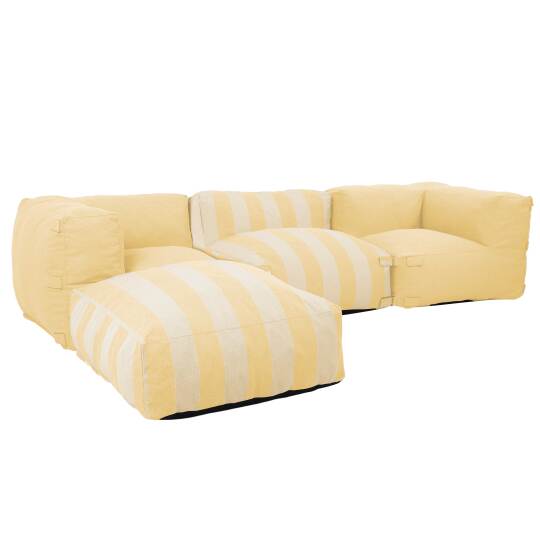 Salon de jardin modulable rayé 4 places avec 1 chauffeuse, 2 fauteuils d'angle et 1 pouf | Oviala
