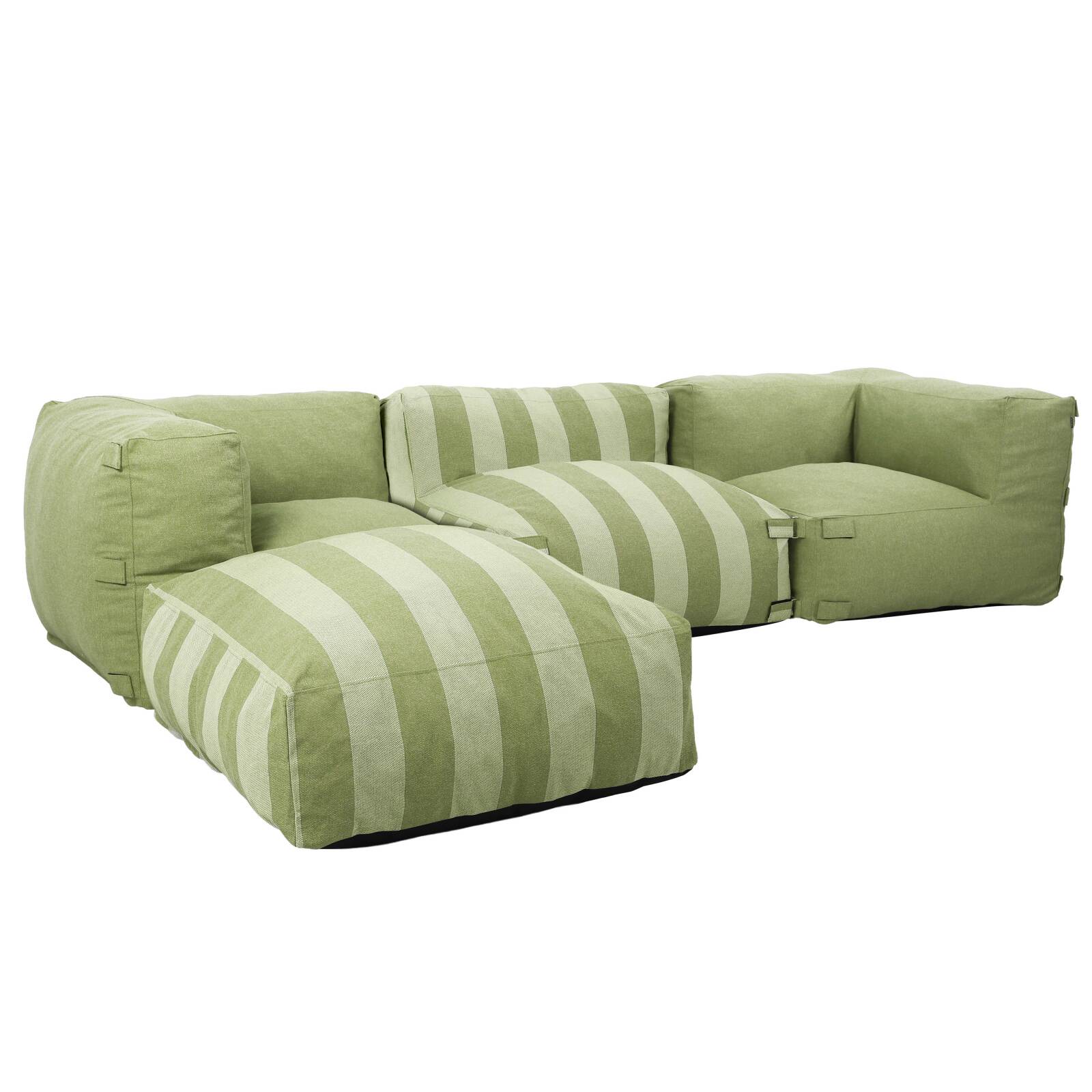 Salon de jardin modulable rayé 4 places avec 1 chauffeuse, 2 fauteuils d'angle et 1 pouf