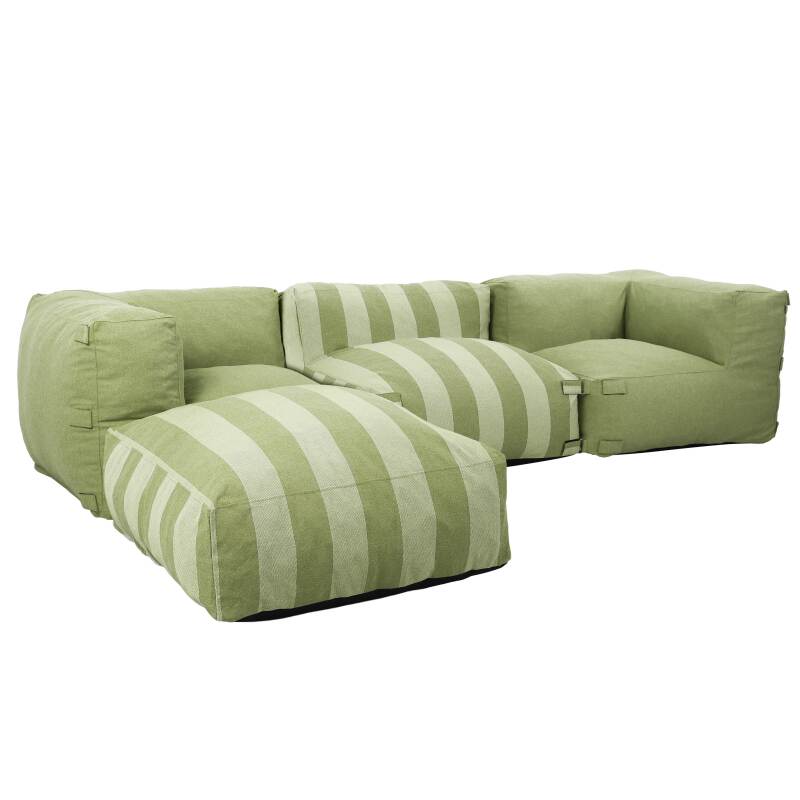 Salon de jardin modulable rayé 4 places avec 1 chauffeuse, 2 fauteuils d'angle et 1 pouf