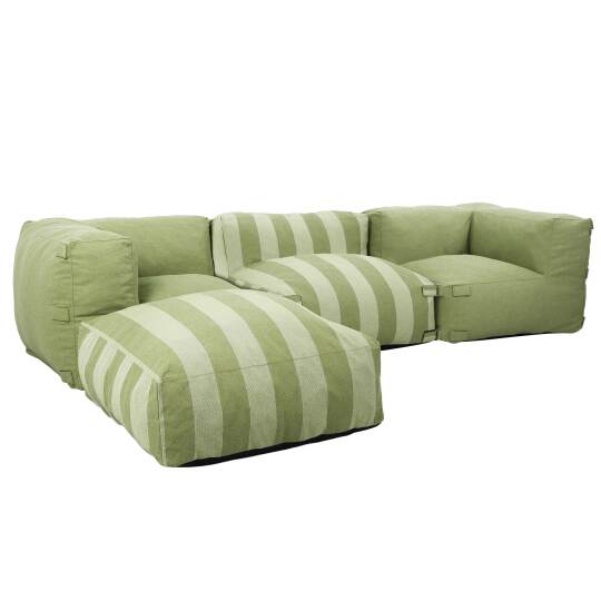 Salon de jardin modulable rayé 4 places avec 1 chauffeuse, 2 fauteuils d'angle et 1 pouf | Oviala