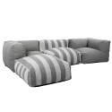 Salon de jardin modulable rayé 4 places avec 1 chauffeuse, 2 fauteuils d'angle et 1 pouf