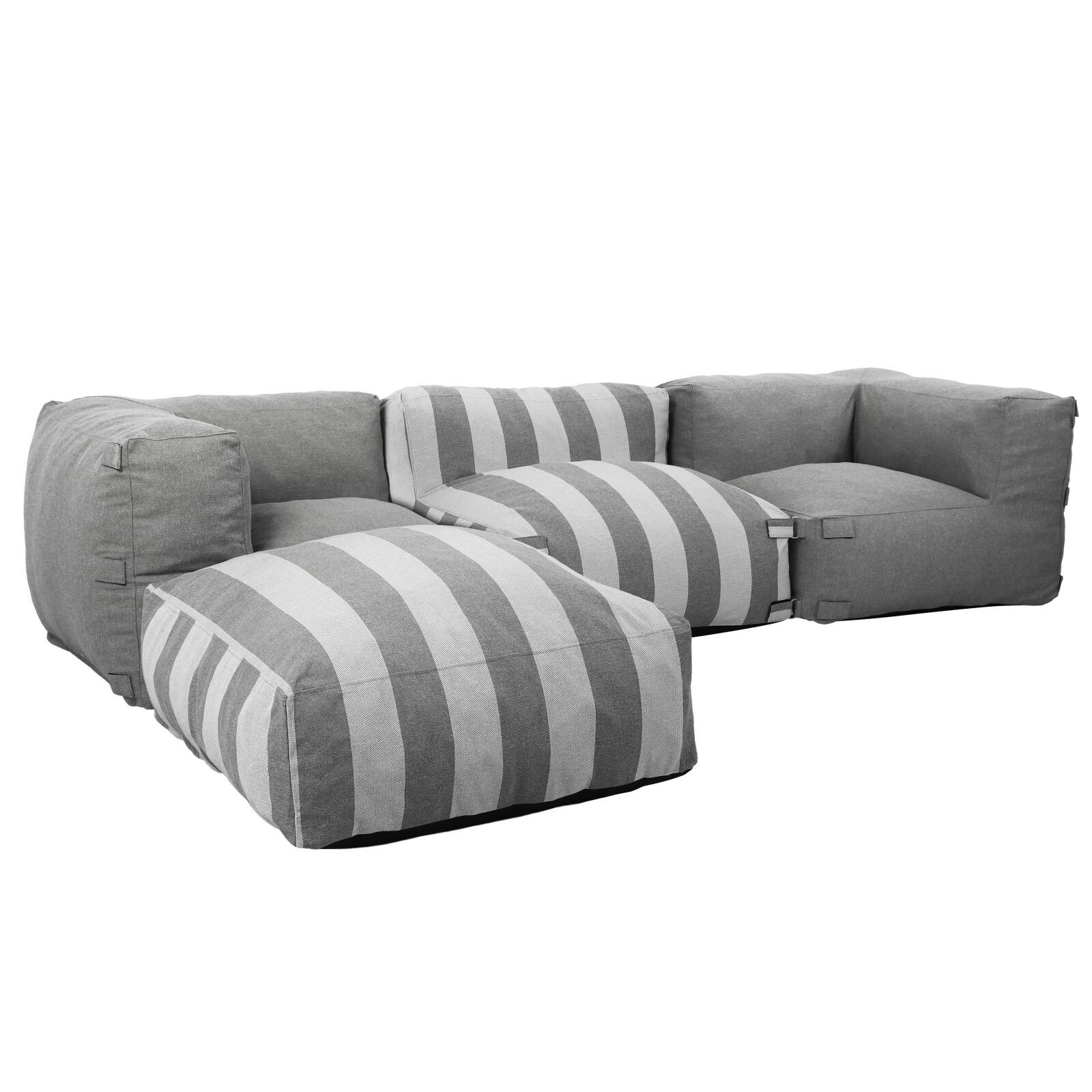 Salon de jardin modulable rayé 4 places avec 1 chauffeuse, 2 fauteuils d'angle et 1 pouf