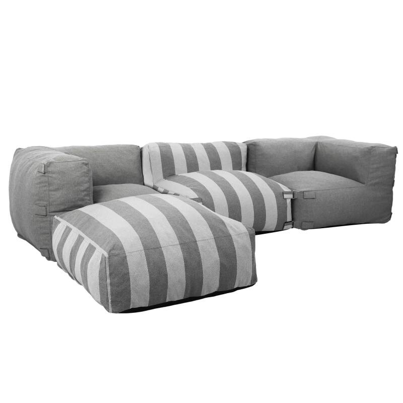 Salon de jardin modulable rayé 4 places avec 1 chauffeuse, 2 fauteuils d'angle et 1 pouf
