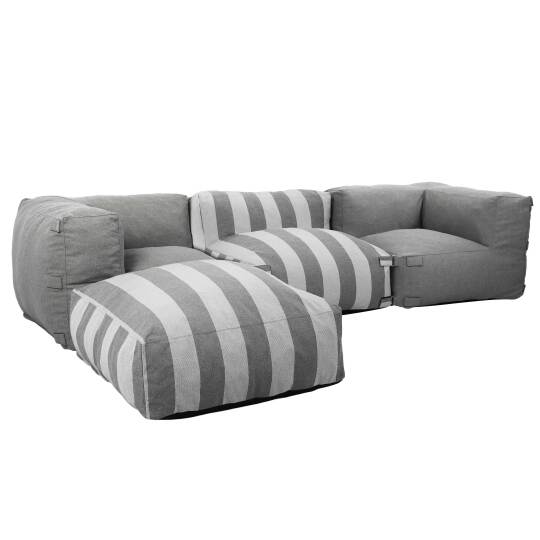 Salon de jardin modulable rayé 4 places avec 1 chauffeuse, 2 fauteuils d'angle et 1 pouf
