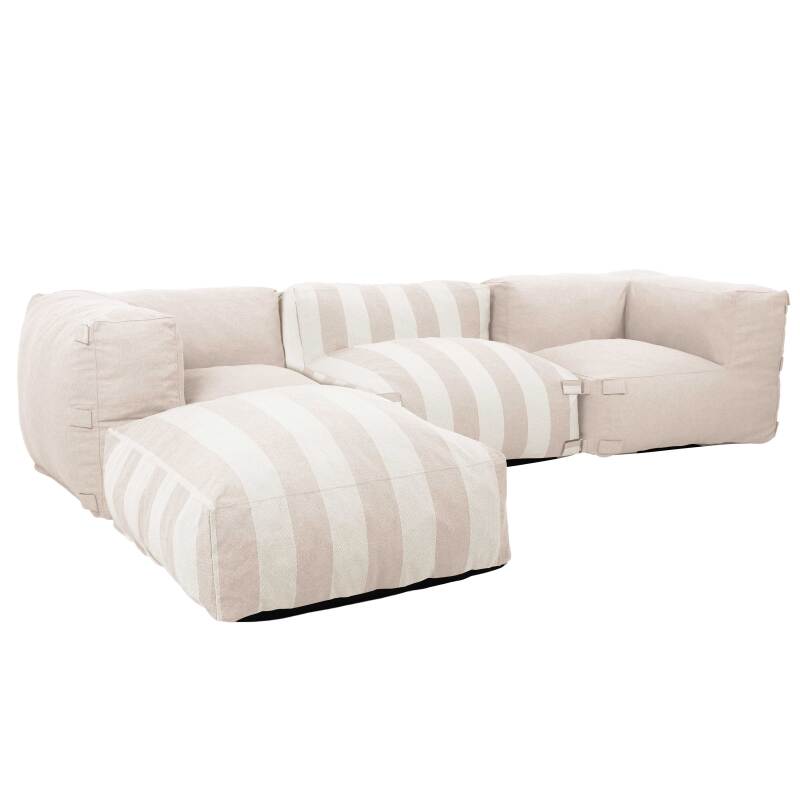 Salon de jardin modulable rayé 4 places avec 1 chauffeuse, 2 fauteuils d'angle et 1 pouf