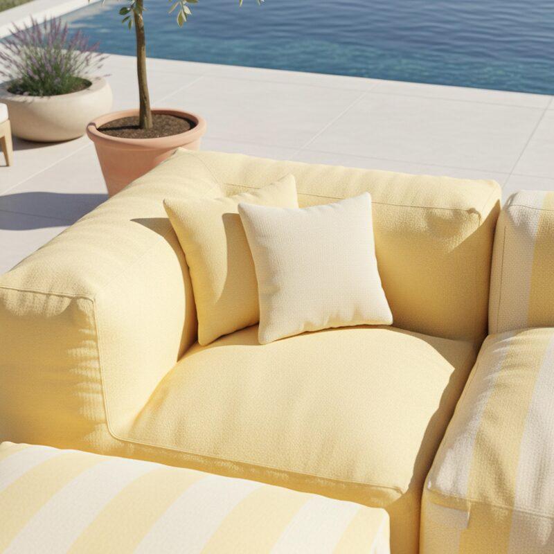 Salon de jardin modulable rayé 4 places avec 1 chauffeuse, 2 fauteuils d'angle et 1 pouf (3/7)