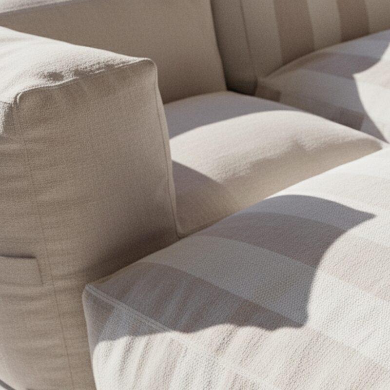 Salon de jardin modulable rayé 4 places avec 1 chauffeuse, 2 fauteuils d'angle et 1 pouf (3/6)