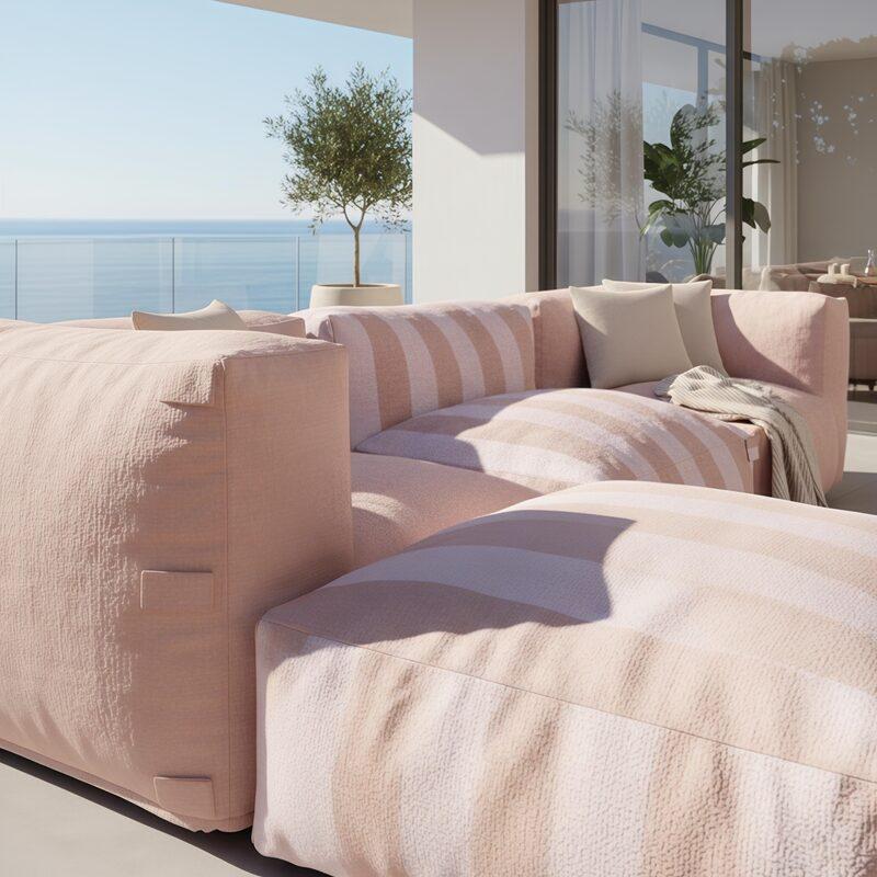 Salon de jardin modulable rayé 4 places avec 1 chauffeuse, 2 fauteuils d'angle et 1 pouf (2/7)
