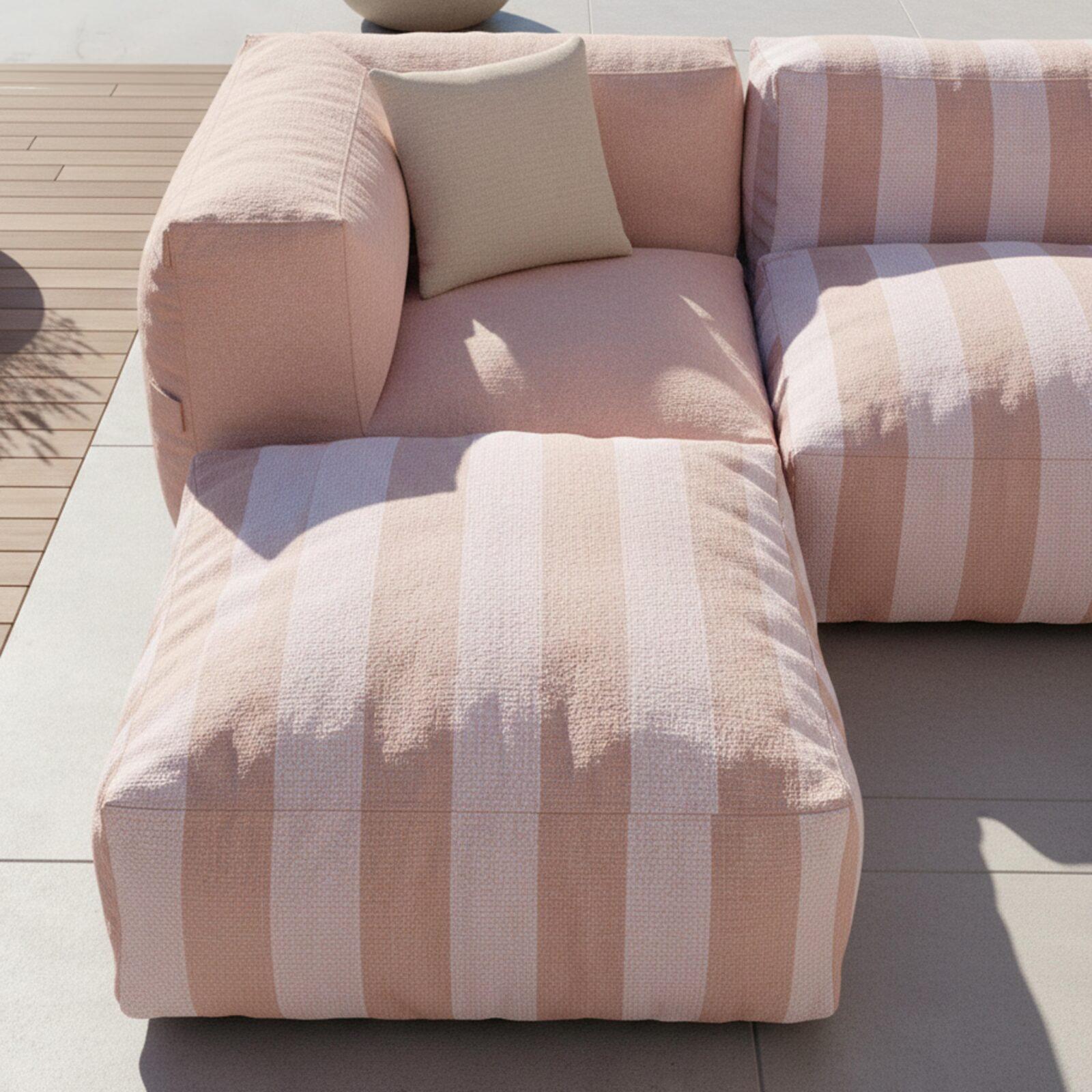 Salon de jardin modulable rayé 4 places avec 1 chauffeuse, 2 fauteuils d'angle et 1 pouf