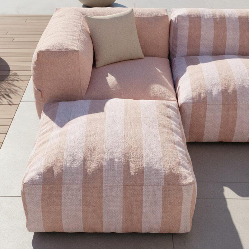 Salon de jardin modulable rayé 4 places avec 1 chauffeuse, 2 fauteuils d'angle et 1 pouf (3/7)