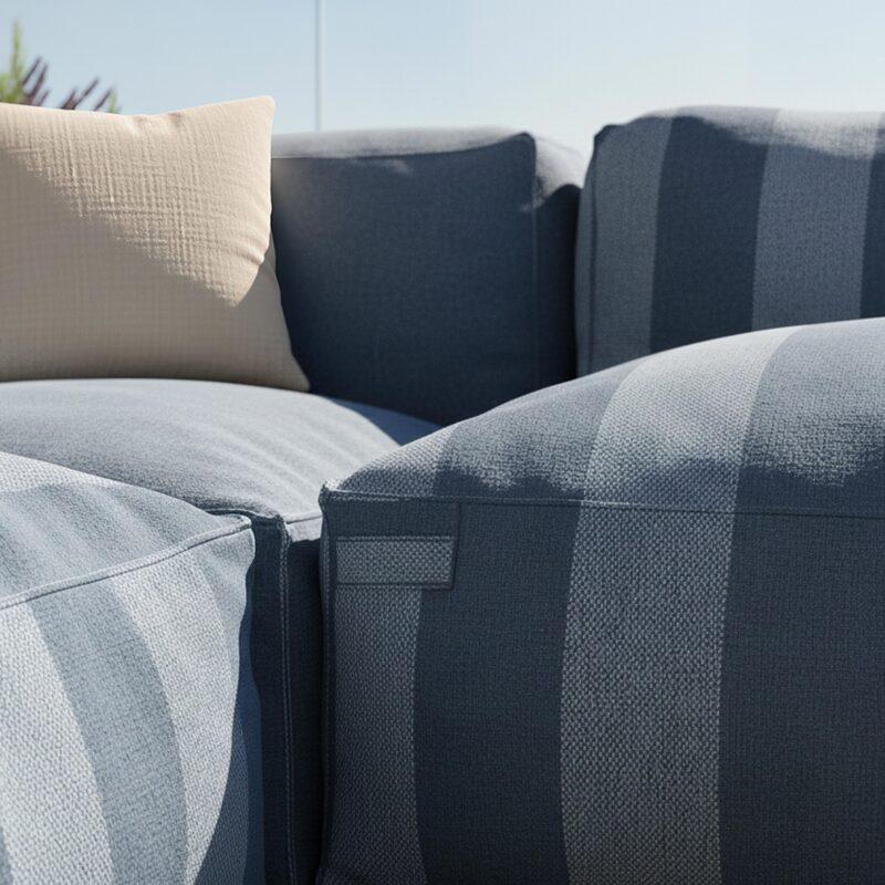Salon de jardin modulable rayé 4 places avec 1 chauffeuse, 2 fauteuils d'angle et 1 pouf (2/7)
