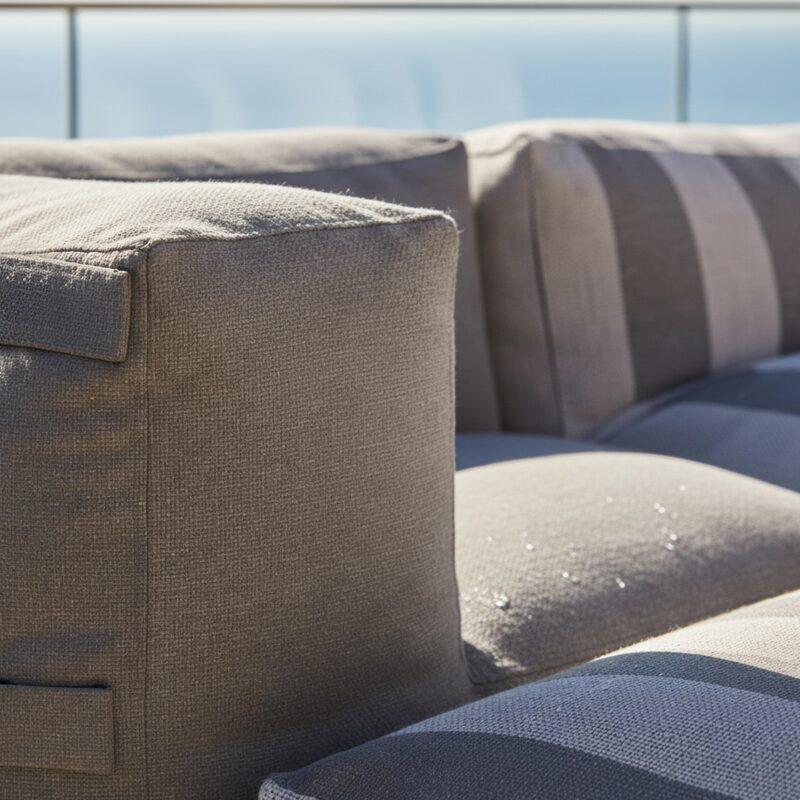 Salon de jardin modulable rayé 4 places avec 1 chauffeuse, 2 fauteuils d'angle et 1 pouf (2/7)