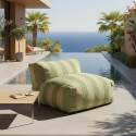 Salon de jardin modulable rayé 4 places avec 1 chauffeuse, 2 fauteuils d'angle et 1 pouf