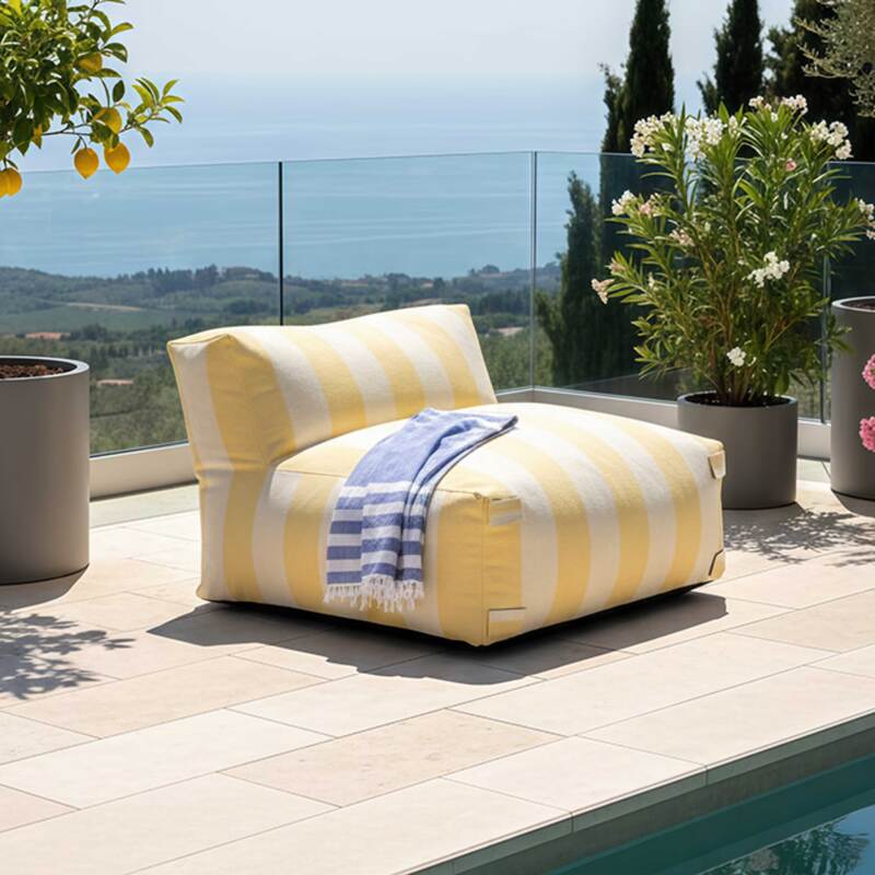 Salon de jardin modulable rayé 4 places avec 1 chauffeuse, 2 fauteuils d'angle et 1 pouf (4/7)