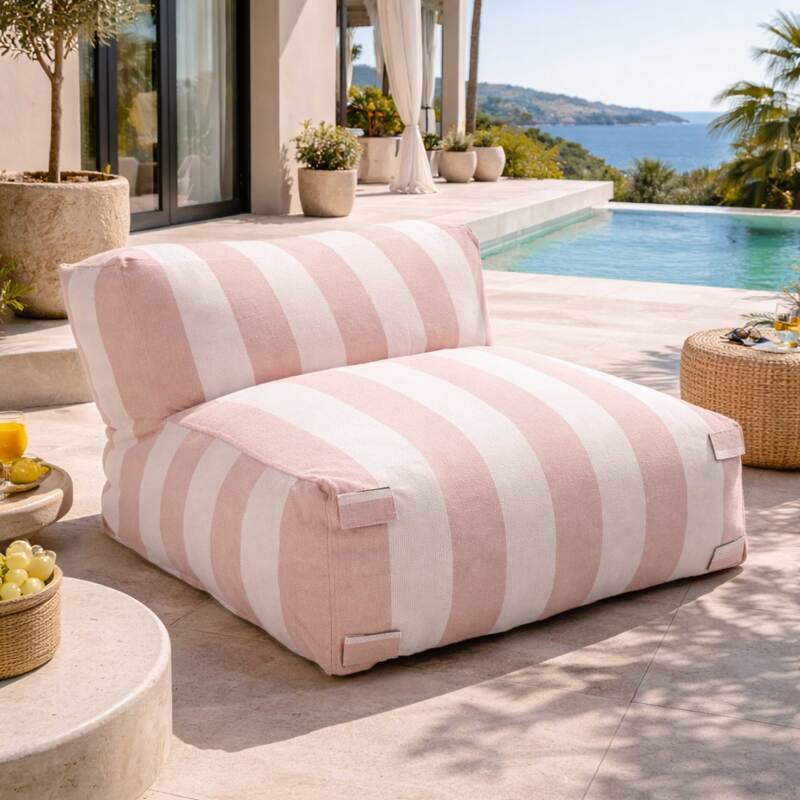 Salon de jardin modulable rayé 4 places avec 1 chauffeuse, 2 fauteuils d'angle et 1 pouf (4/7)
