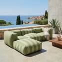 Salon de jardin modulable rayé 4 places avec 1 chauffeuse, 2 fauteuils d'angle et 1 pouf