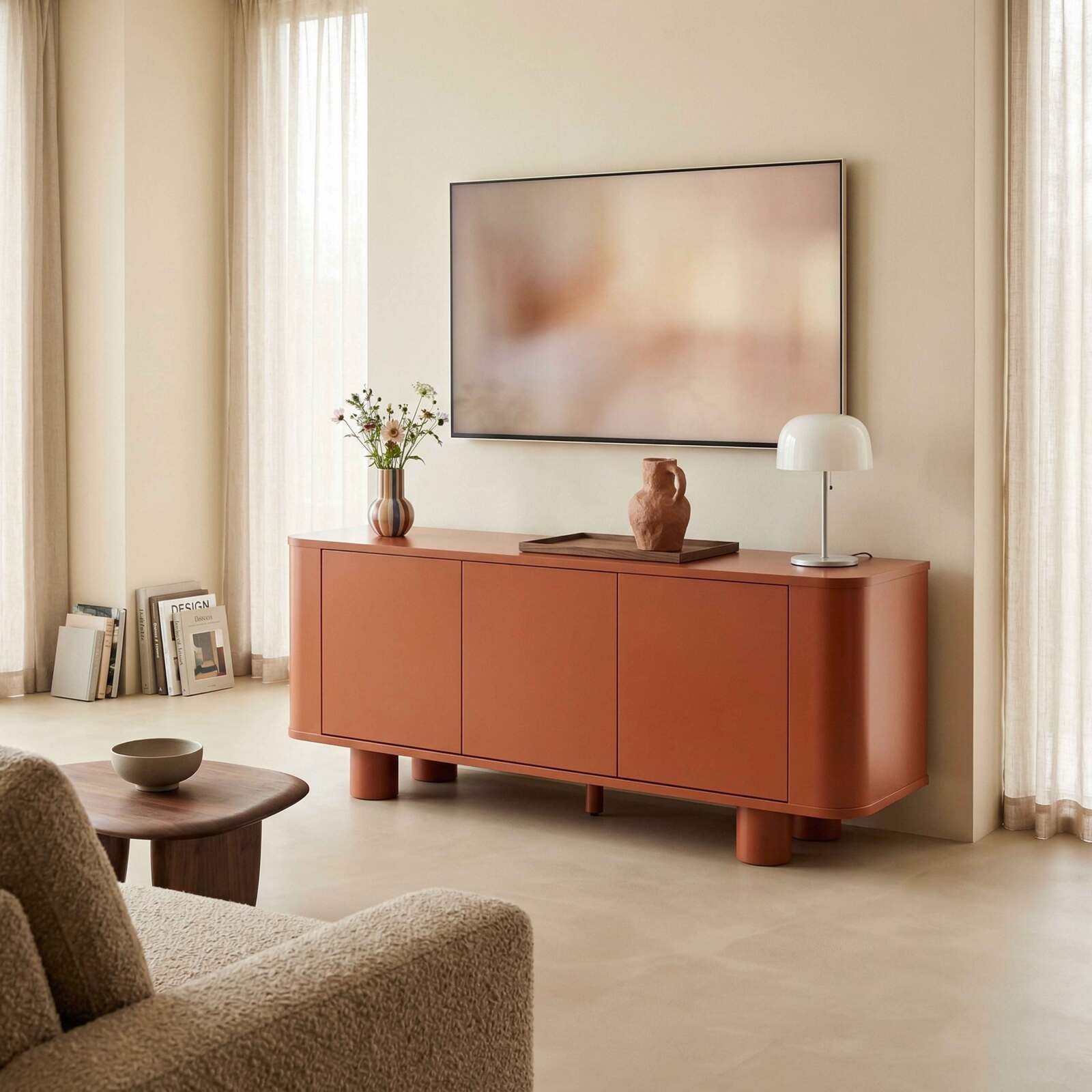 Meuble TV orange 120 cm style rétro