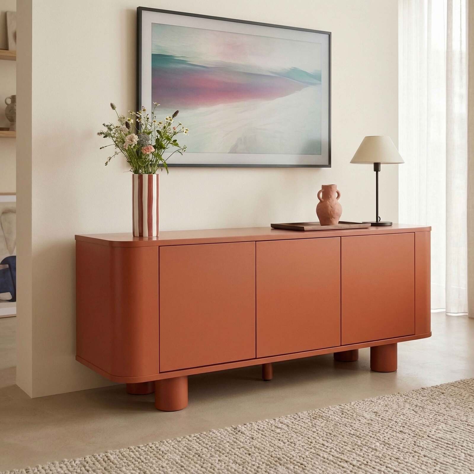 Meuble TV orange 120 cm style rétro