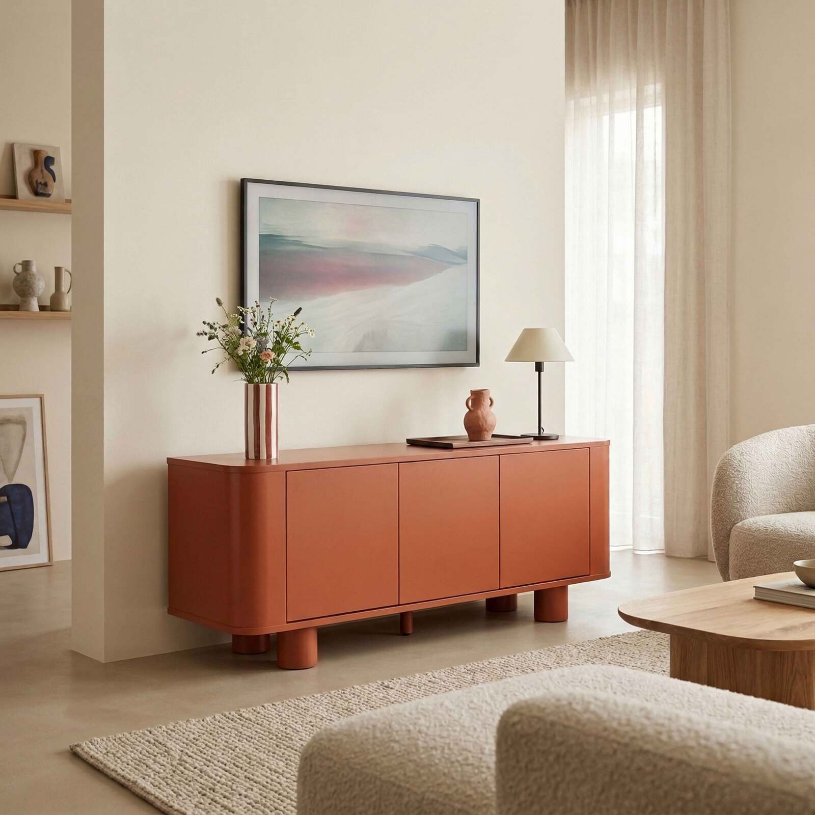 Meuble TV orange 120 cm style rétro