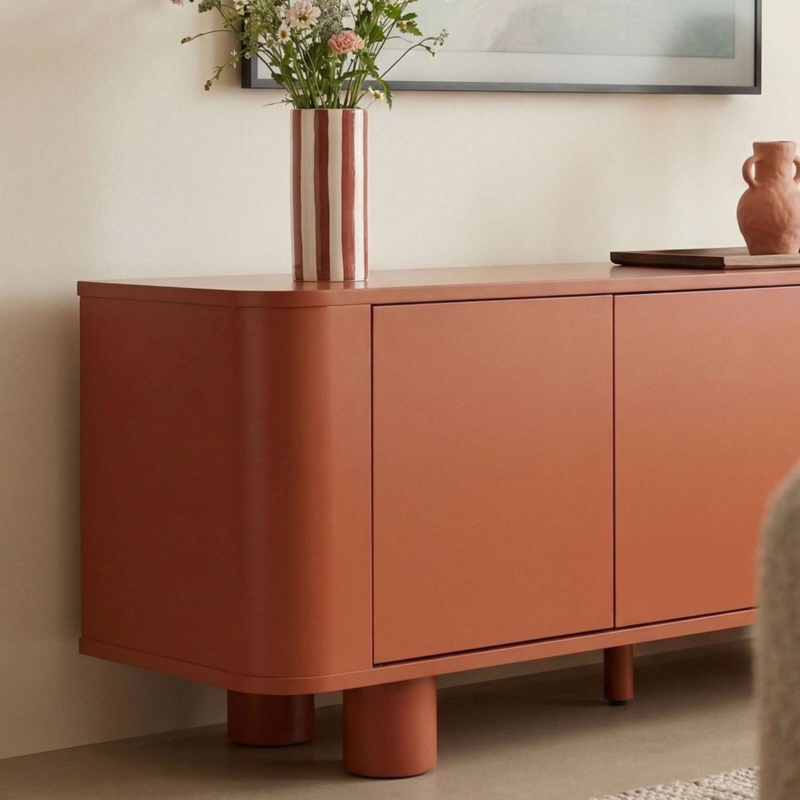 Meuble TV orange 120 cm style rétro