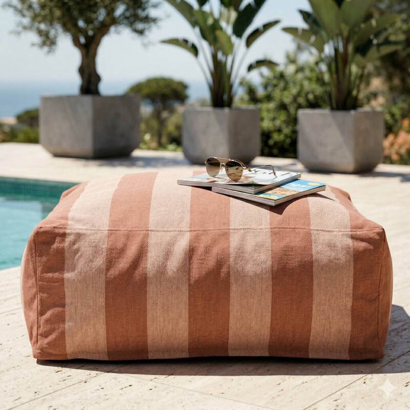 Pouf rayé pour salon de jardin modulable (2/6)