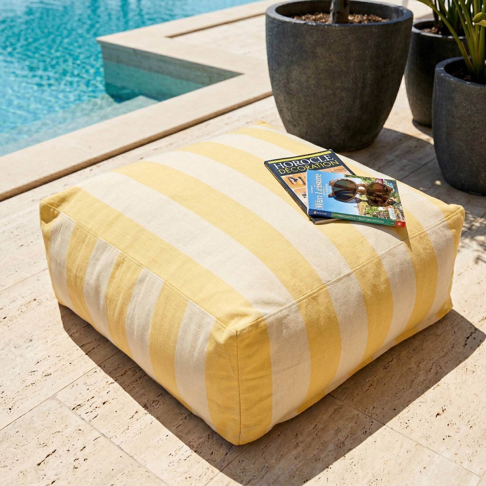 Pouf rayé pour salon de jardin modulable