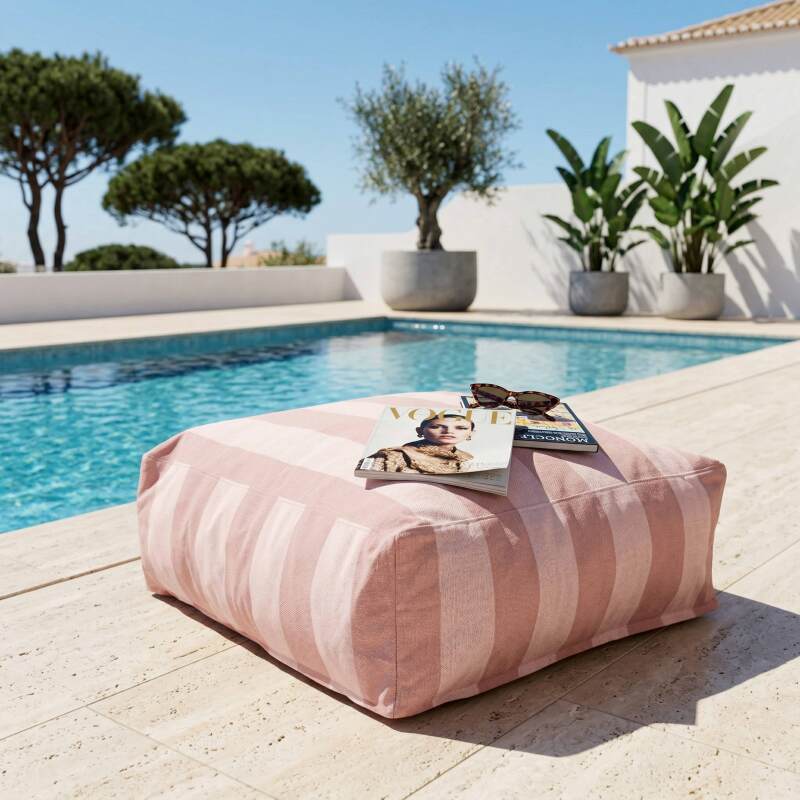 Pouf rayé pour salon de jardin modulable