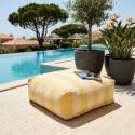 Salon de jardin modulable rayé 4 places avec 1 chauffeuse, 2 fauteuils d'angle et 1 pouf