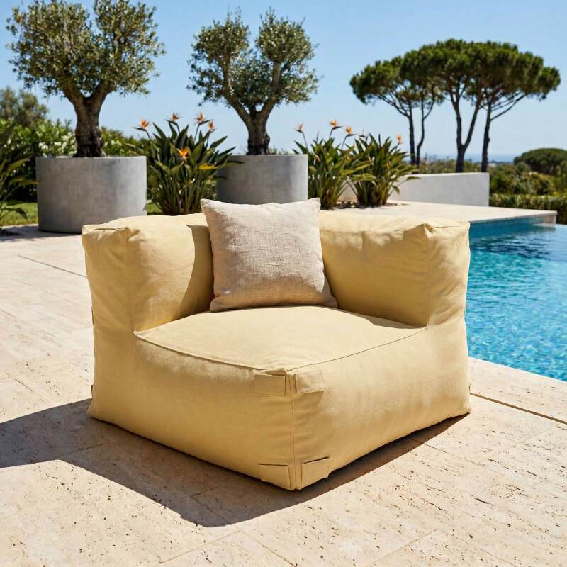 Salon de jardin modulable rayé 4 places avec 1 chauffeuse, 2 fauteuils d'angle et 1 pouf (5/7)