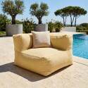 Salon de jardin modulable rayé 5 places avec 2 chauffeuses, 1 fauteuil d'angle, 1 méridienne et 1 pouf