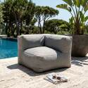 Salon de jardin modulable rayé 5 places avec 2 chauffeuses, 1 fauteuil d'angle, 1 méridienne et 1 pouf