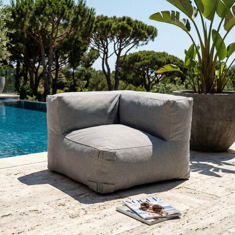 Salon de jardin modulable rayé 5 places avec 2 chauffeuses, 1 fauteuil d'angle, 1 méridienne et 1 pouf (4/7)