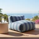 Salon de jardin modulable rayé 5 places avec 2 chauffeuses, 1 fauteuil d'angle, 1 méridienne et 1 pouf