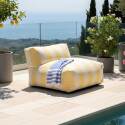 Salon de jardin modulable rayé 5 places avec 2 chauffeuses, 1 fauteuil d'angle, 1 méridienne et 1 pouf